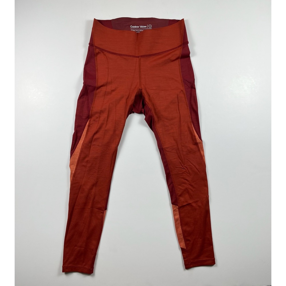 Outdoor Voices TechSweat Leggings Small Terracotta Burgundy Colorblock 7/8
